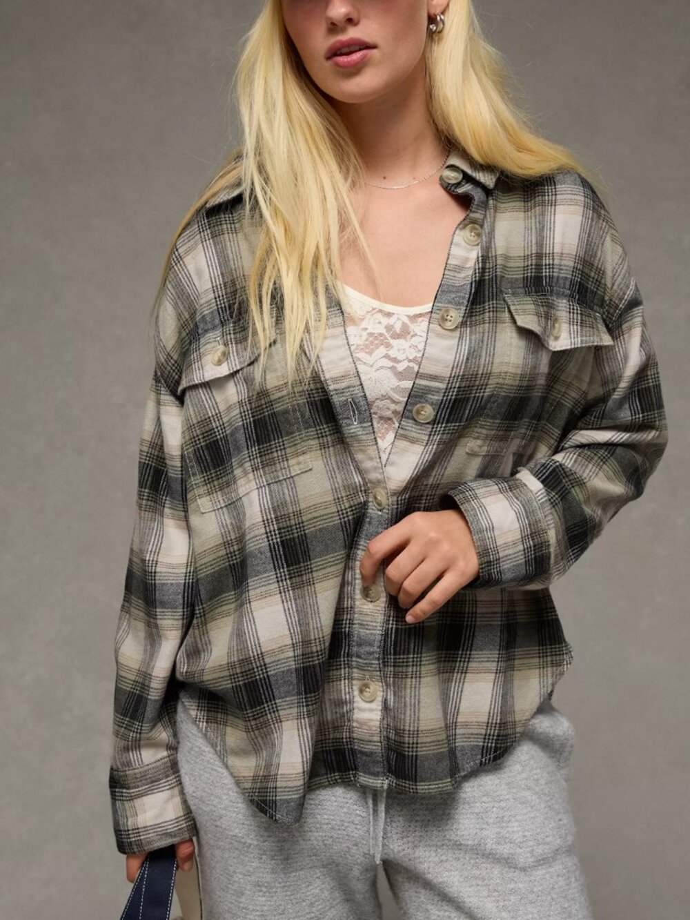 NWT American Eagle Plaid Flannel Shirt Size XS
